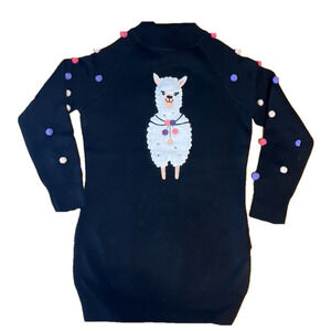 UNIQUE VINTAGE Holiday Festive Llama Alpaca Pom Pom Stretch Knit Sweater NWT